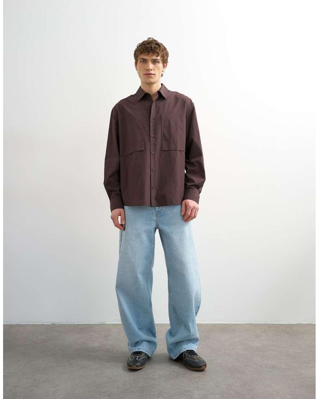 Topman Brown Relaxed Fit Poplin Shirt for men