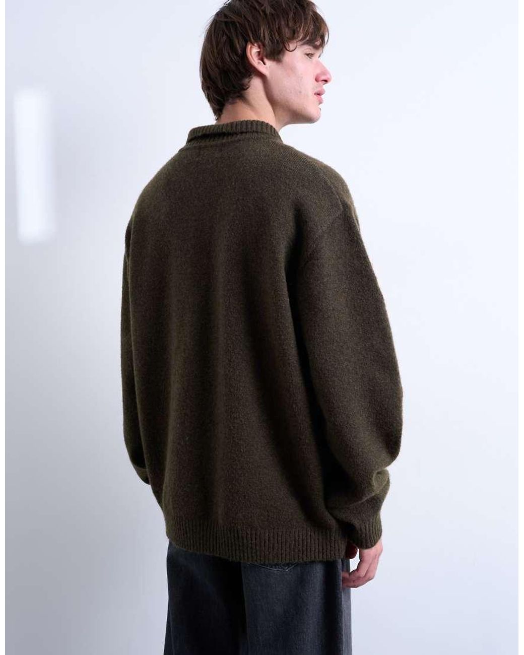 Topman Brown Oversized Fit Button Through Cardigan for men