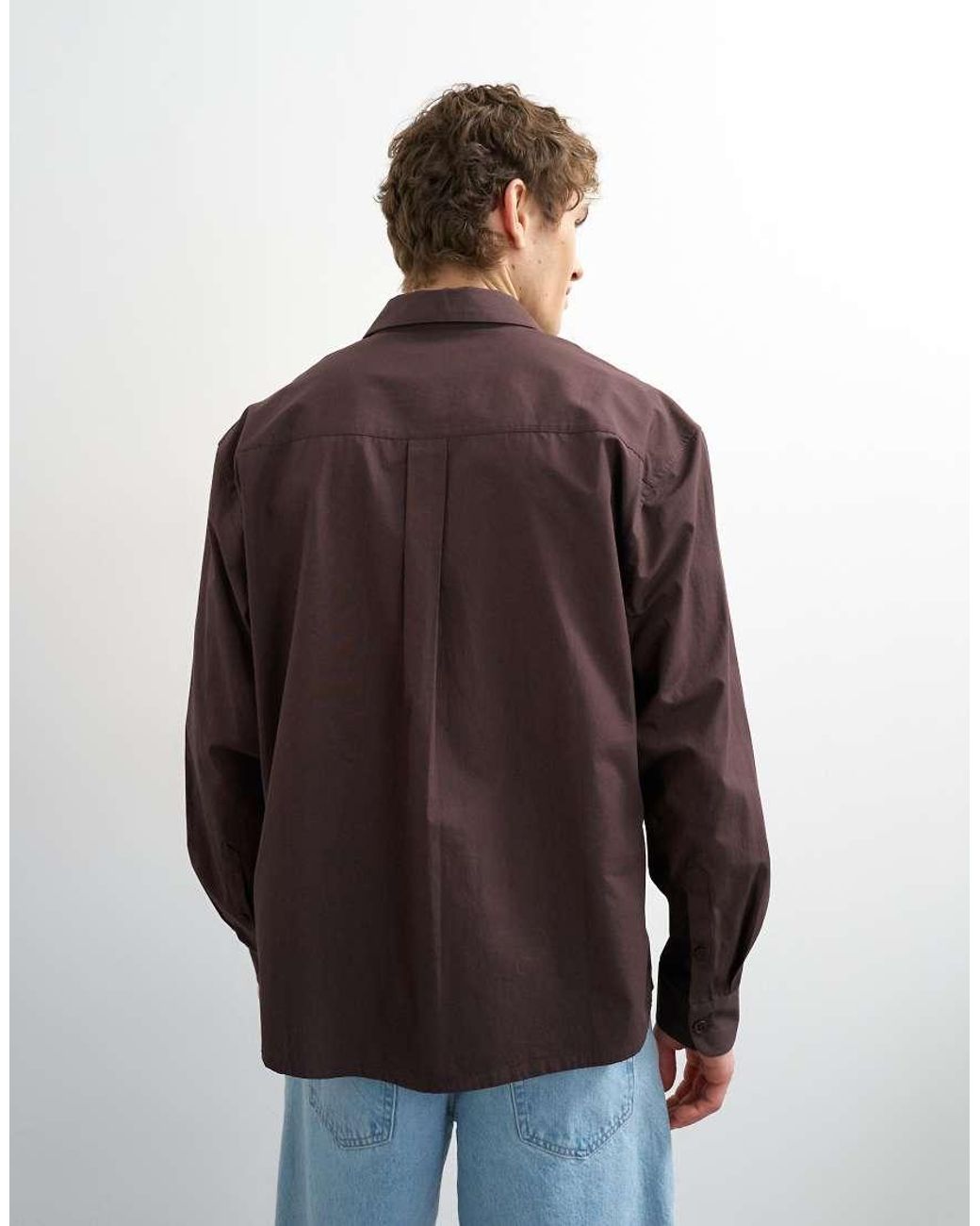 Topman Brown Relaxed Fit Poplin Shirt for men