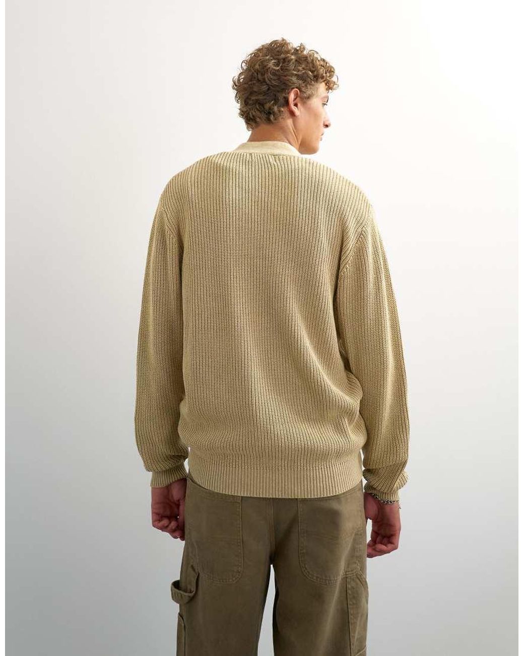 Topman Natural Relaxed Fit Acid Wash Knitted Zip Through Cardigan for men