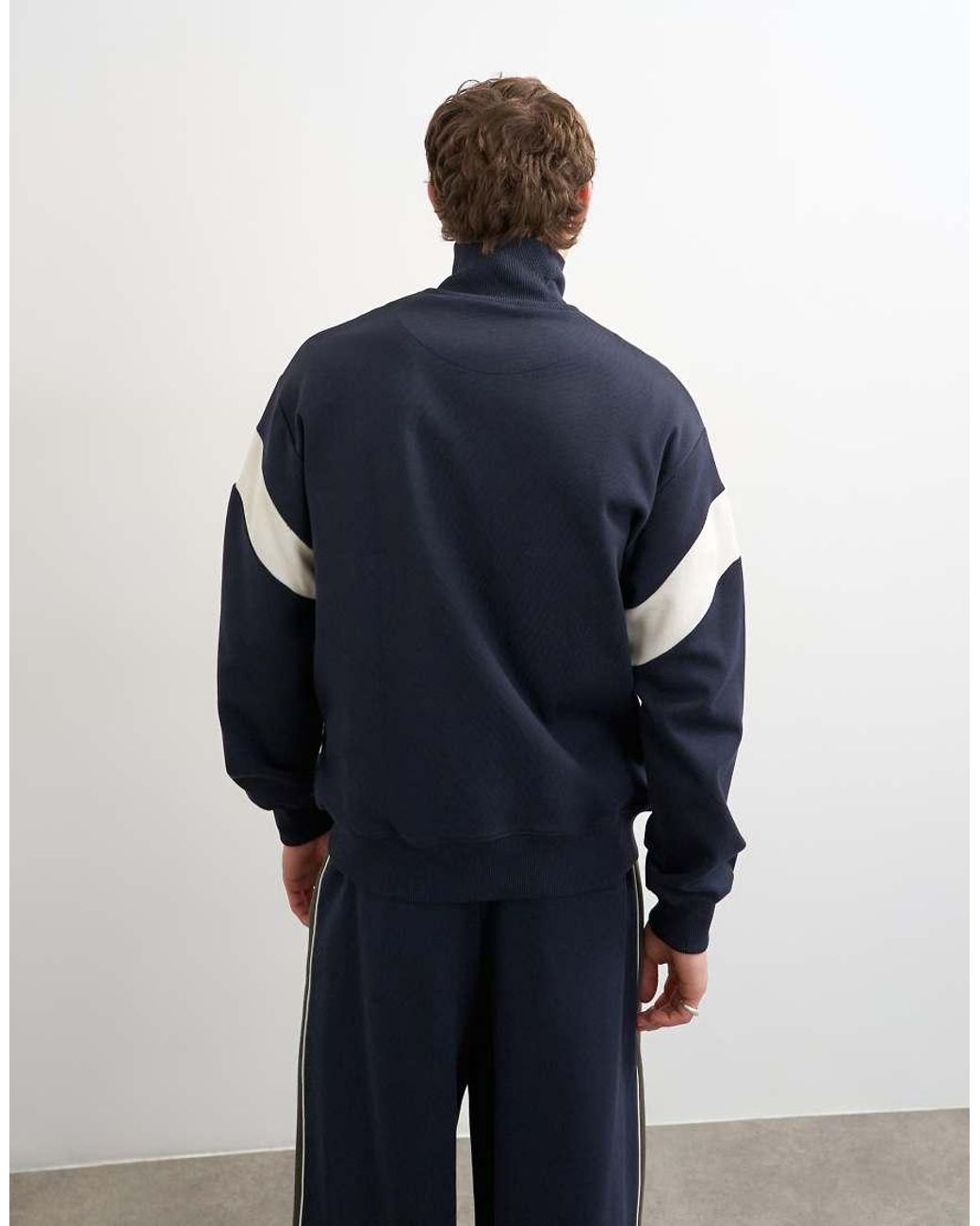 Topman Blue Classic Fit Paneled Pique Track Top for men