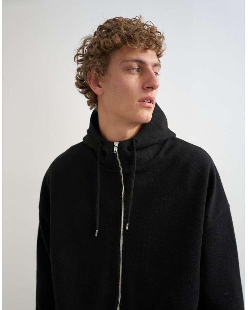 Topman Black Boxy Fit Funnel Neck Hoodie for men