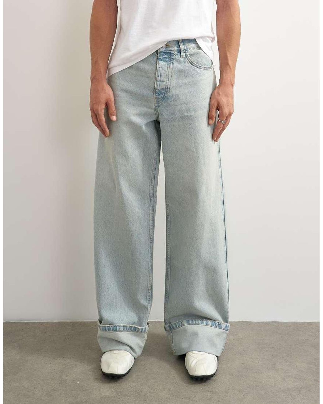 Topman Blue Rigid baggy Fit Jeans With Turn-up Hem for men
