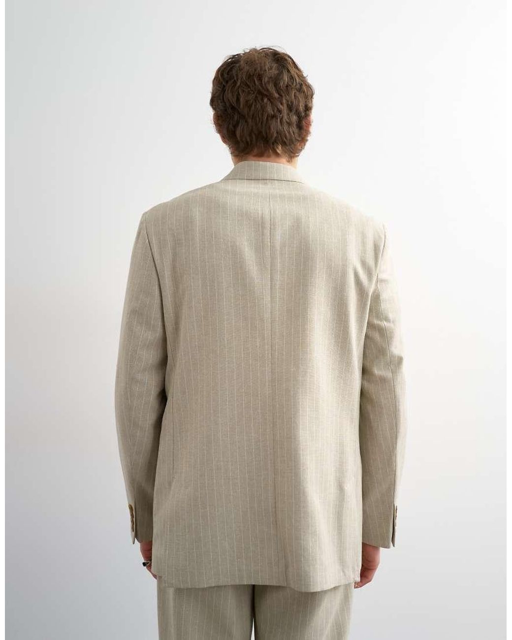 Topman White Relaxed Fit Double Breasted Stripe Blazer for men