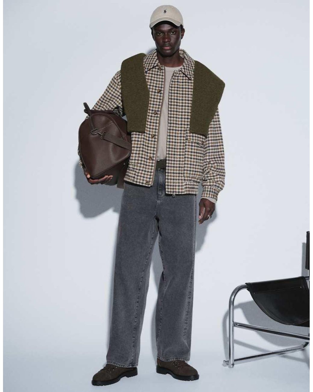 Topman Multicolor Relaxed Fit Faux Wool Check Harrington With Double Zip for men