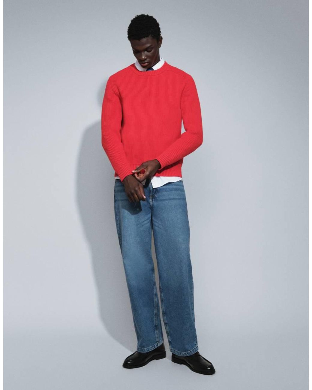 Topman Red Classic Fit Fisherman Knit Jumper for men