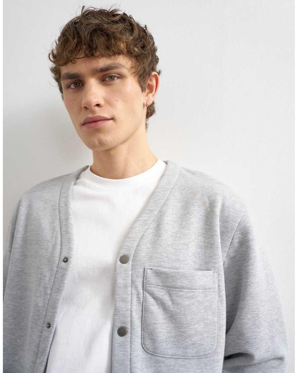 Topman Gray Oversized Fit Jersey Cardigan for men