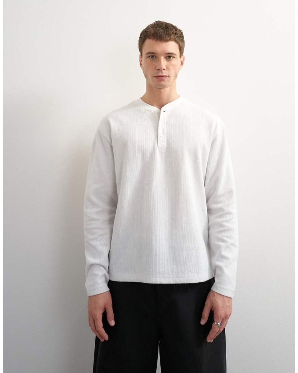 Topman White Relaxed Fit Rib Henley for men
