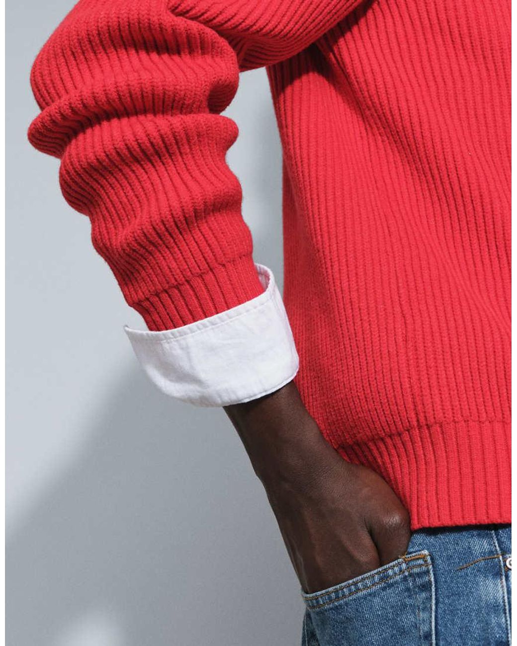 Topman Red Classic Fit Fisherman Knit Jumper for men