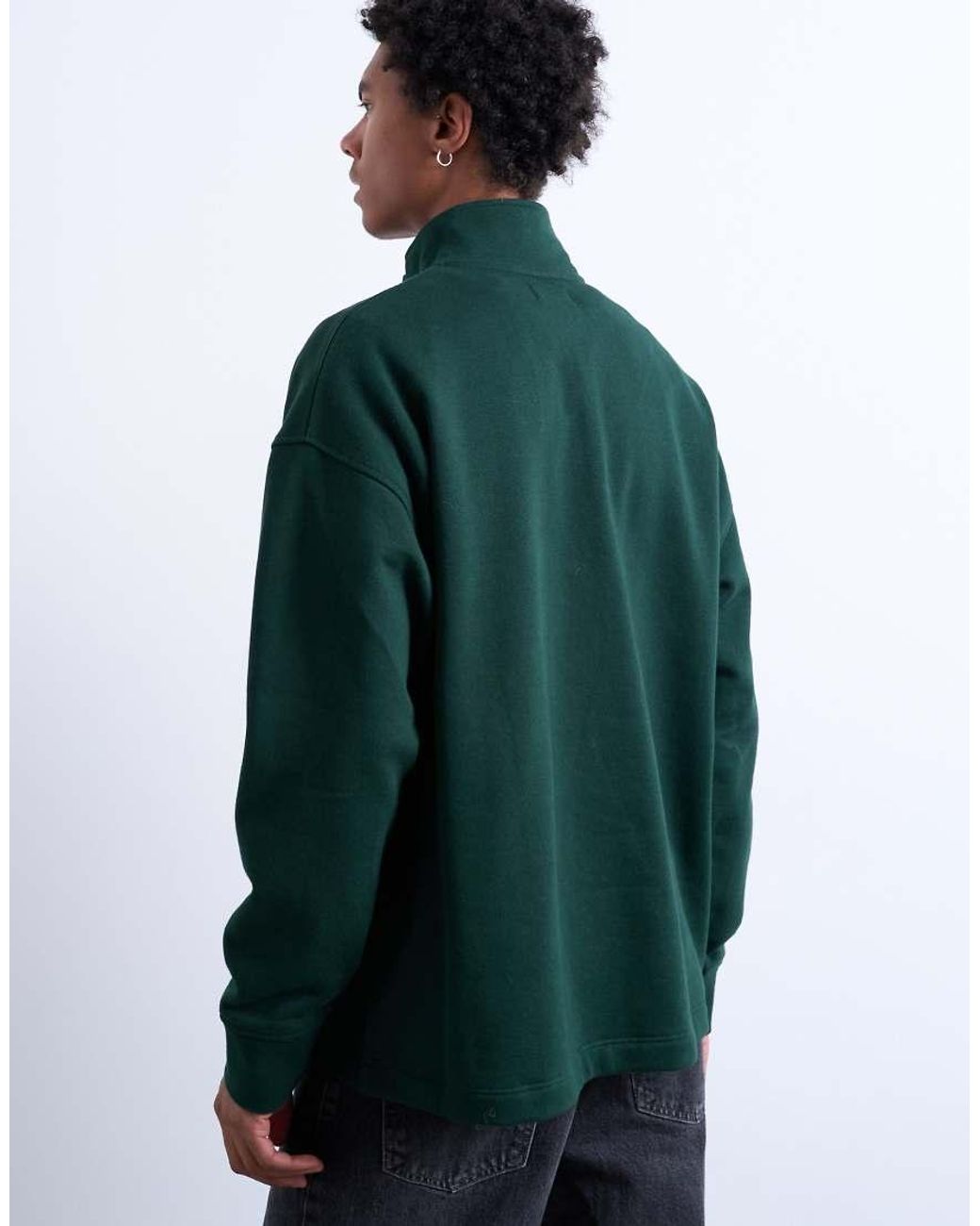 Topman Green Heavyweight Oversized Fit 1/4 Zip for men