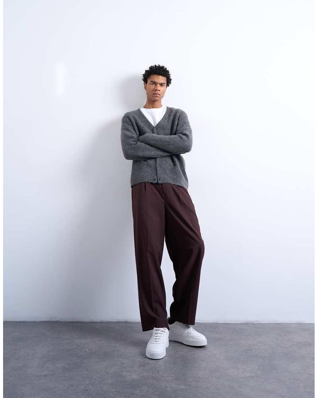Topman Gray Regular Fit Knitted Cardigan for men