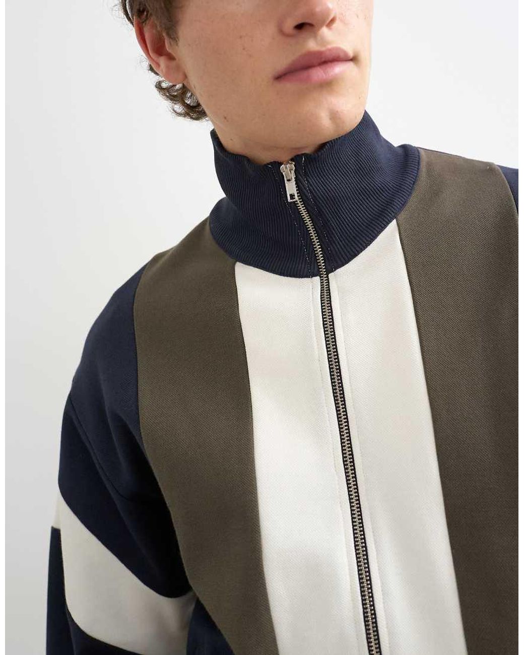Topman Blue Classic Fit Paneled Pique Track Top for men