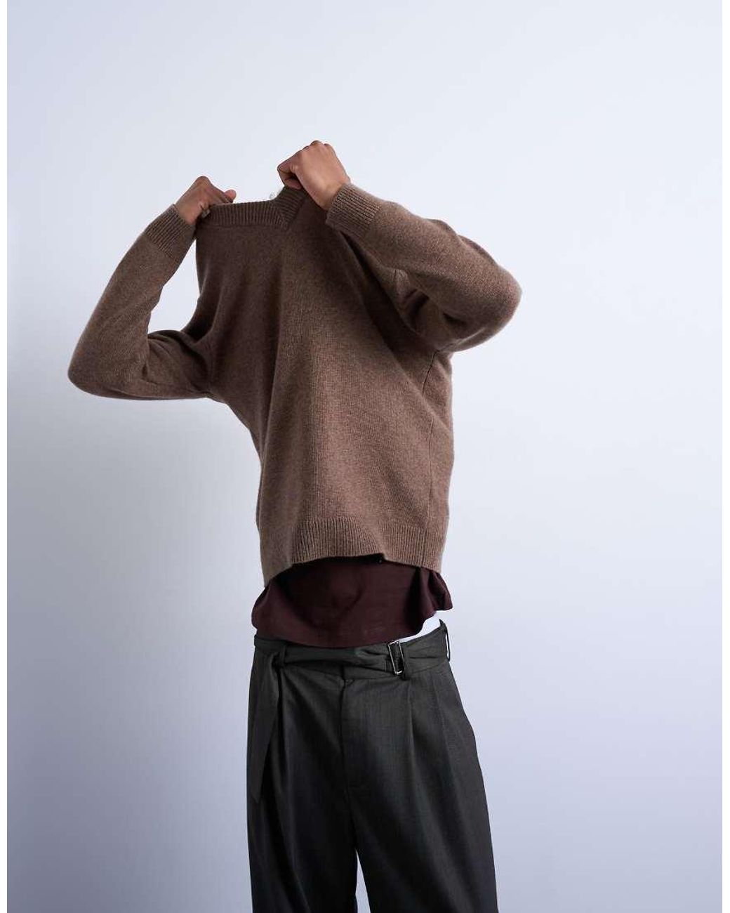 Topman Brown Regular Fit V-Neck Knitted Jumper With Wool for men