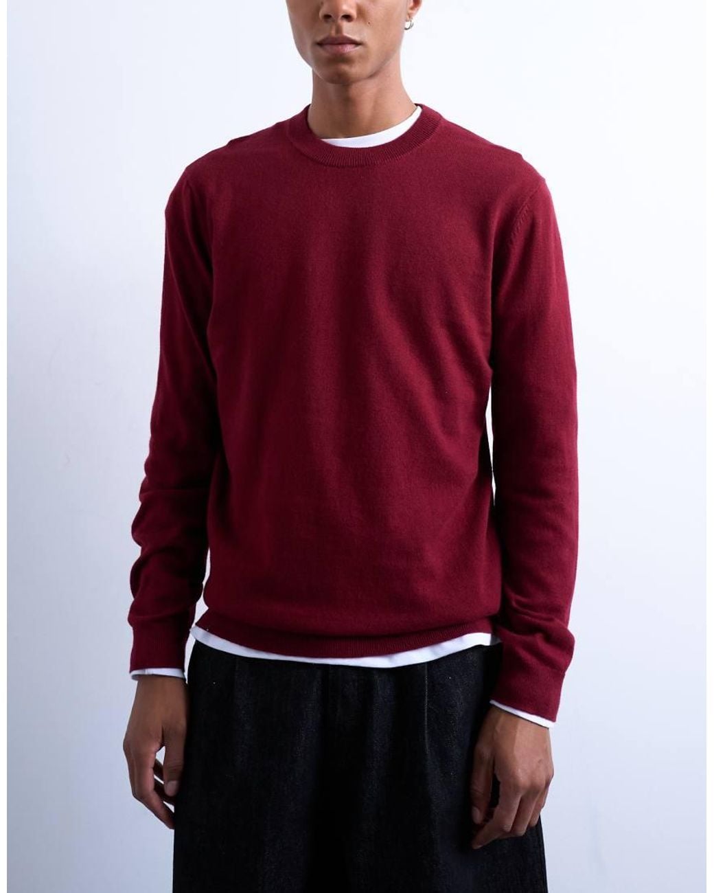 Topman Red Essential Knitted Crew Neck Jumper for men