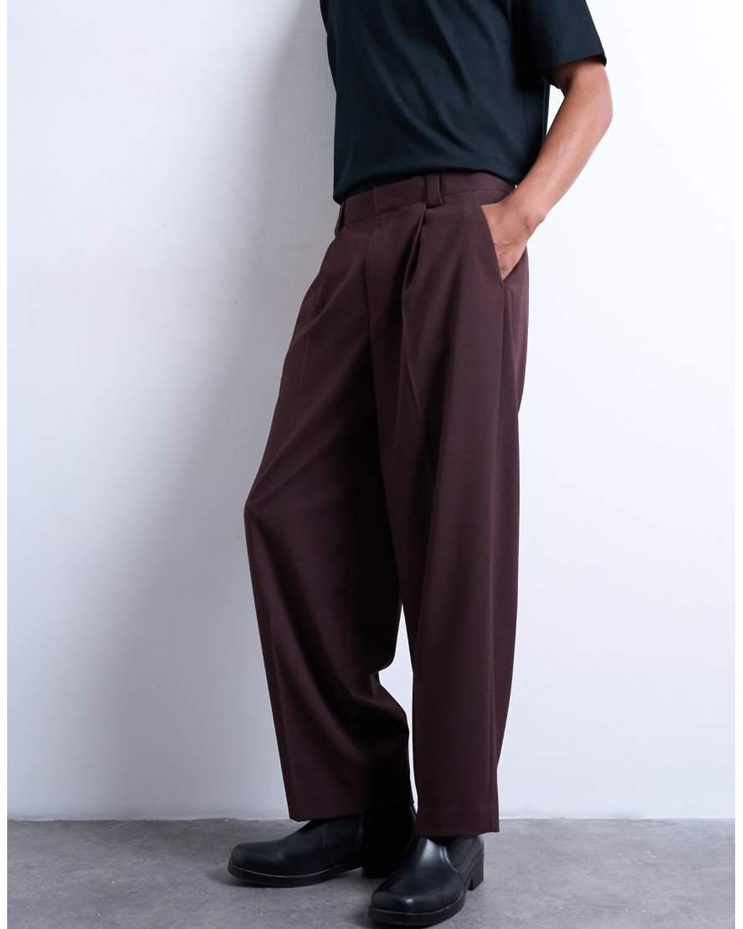 Topman Purple Relaxed Tapered Trousers for men