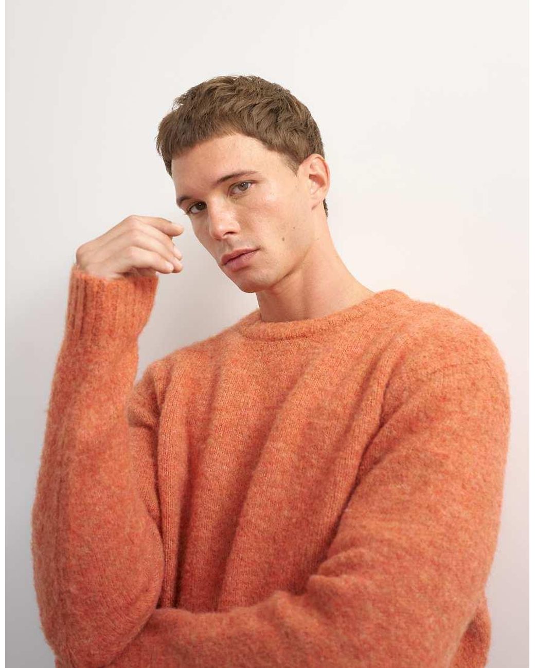 Topman Orange Relaxed Fit Crewneck Knit Sweater for men