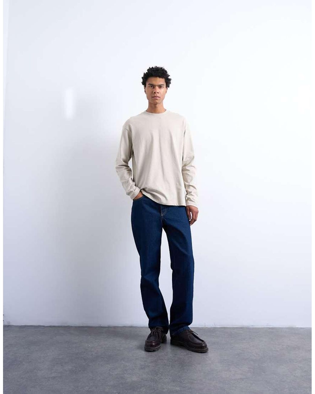 Topman Blue Relaxed Fit Long Sleeve T Shirt for men