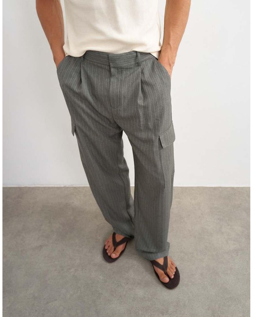 Topman Gray Wide Leg Cargo Trouser for men