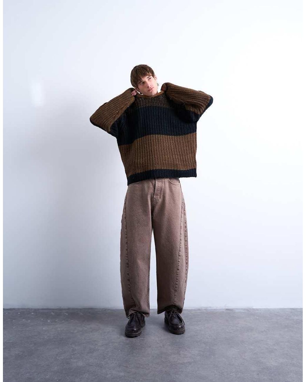 Topman Blue Oversized Fit Colour Block Stripe Jumper for men