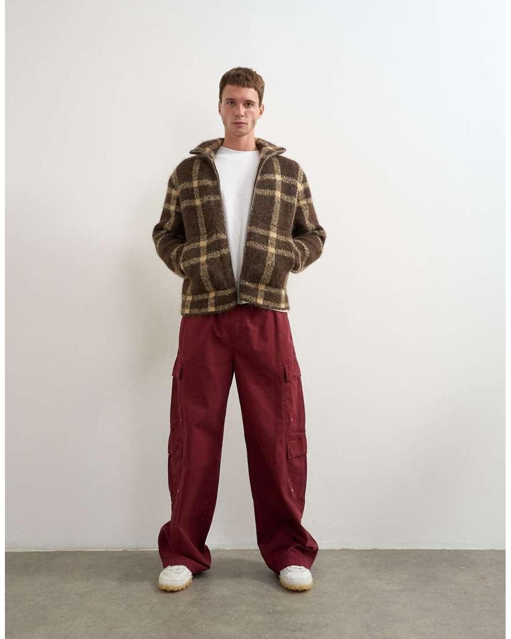 Topman Red Baggy Fit Nylon Ripstop Cargos for men