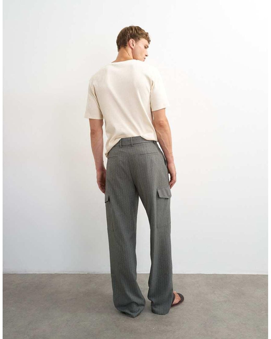 Topman Gray Wide Leg Cargo Trouser for men