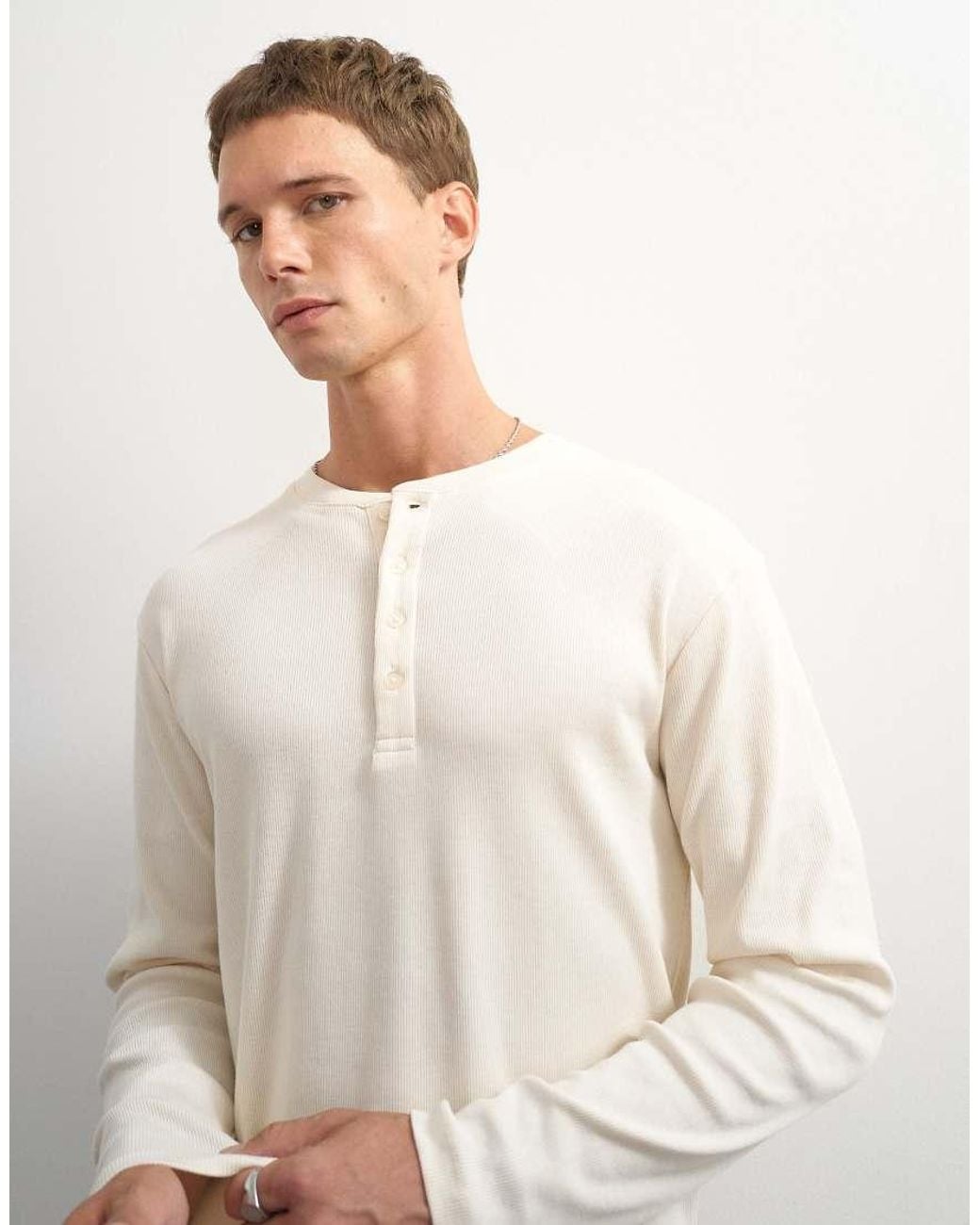 Topman Natural Slim Fit Long Sleeve Rib Henley T-shirt for men
