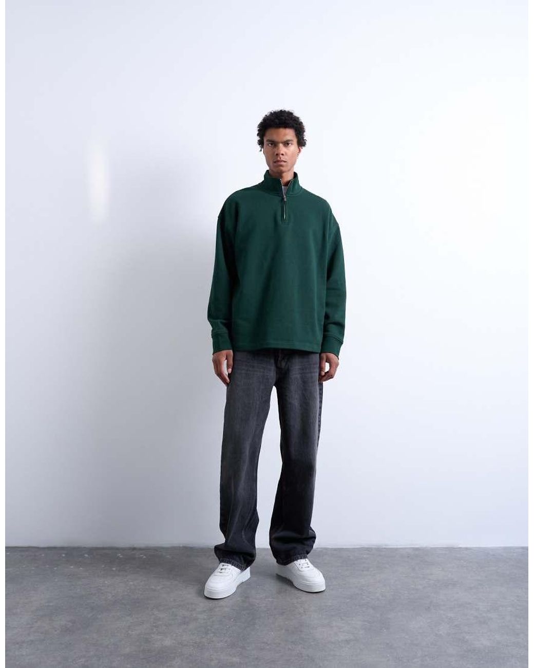 Topman Green Heavyweight Oversized Fit 1/4 Zip for men