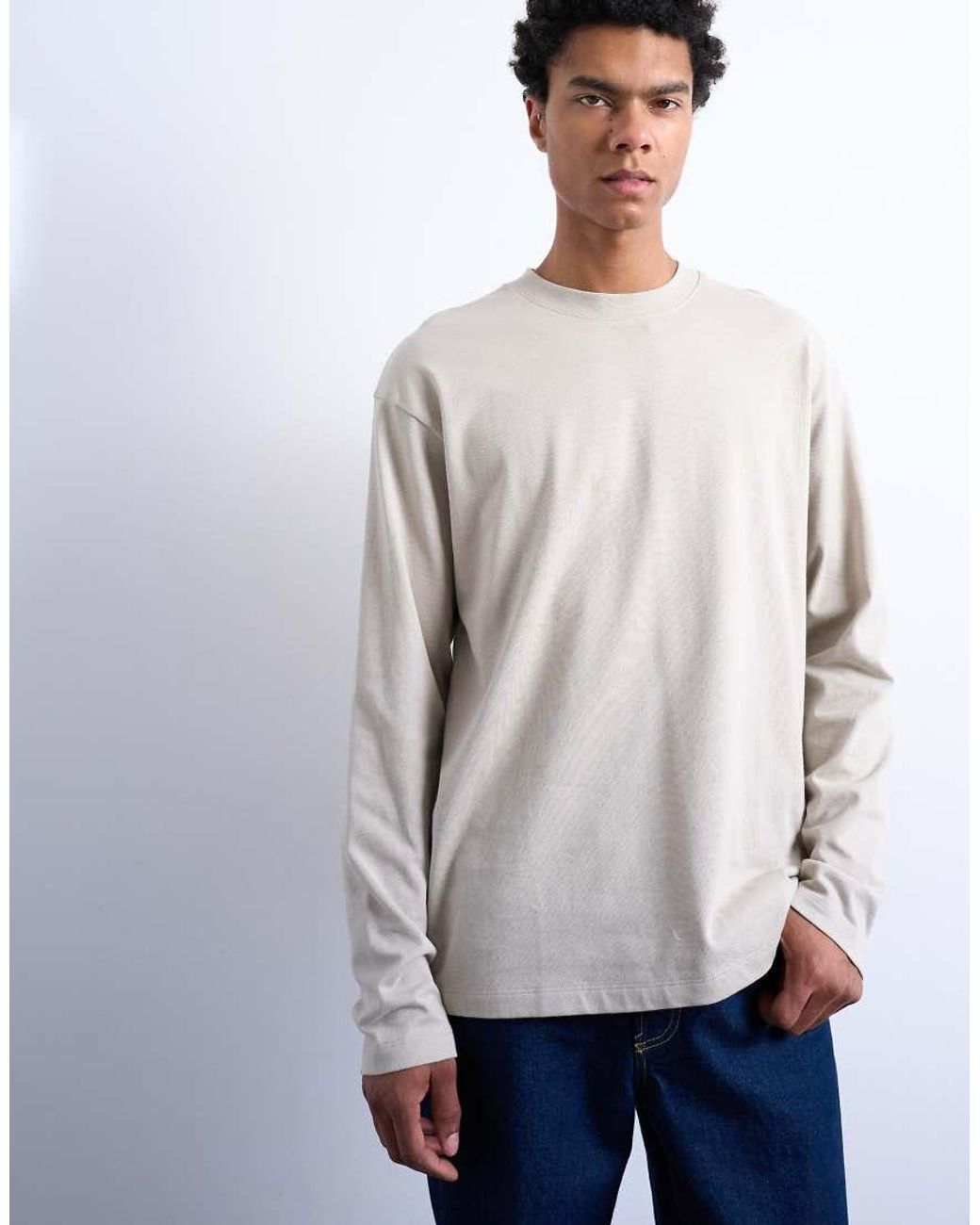 Topman Blue Relaxed Fit Long Sleeve T Shirt for men