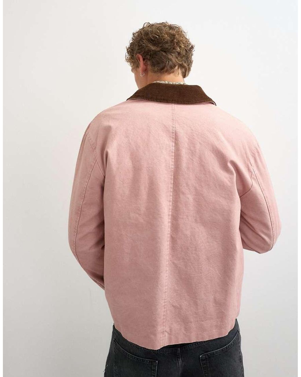 Topman Pink Relaxed Fit Crop Barn Jacket With Cord Collar for men