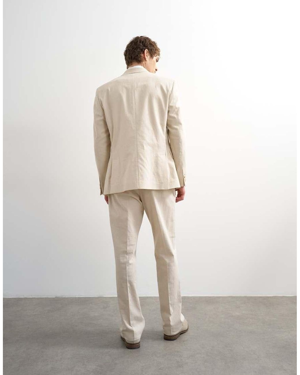Topman White Straight Fit Linen Rich Trousers for men