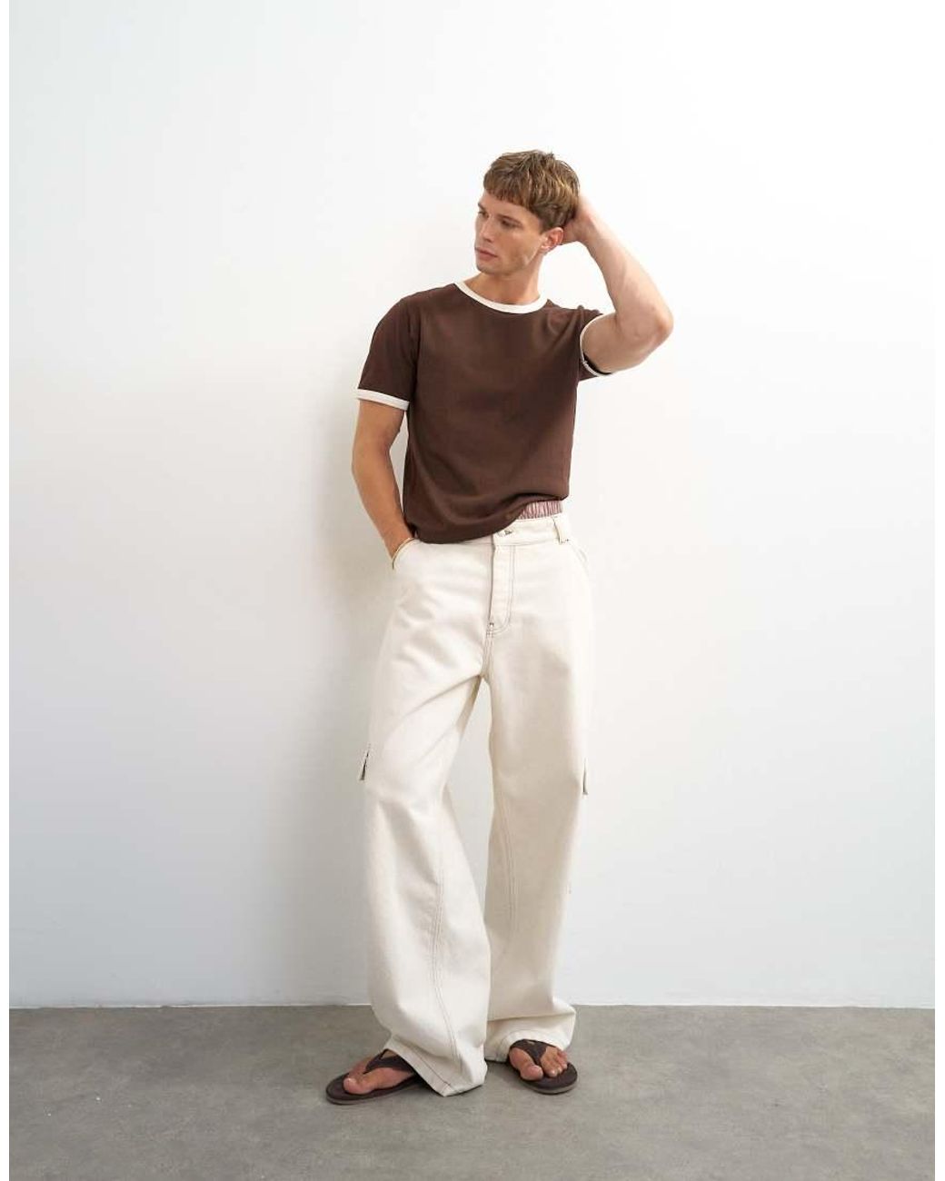 Topman White Classic Fit Crop Ringer T-Shirt for men