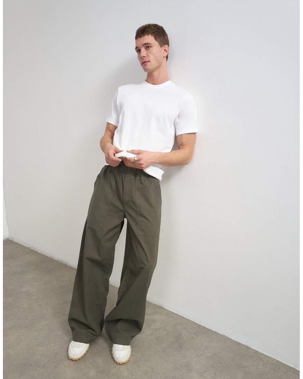Topman Gray Baggy Fit Ripstop Trouser for men
