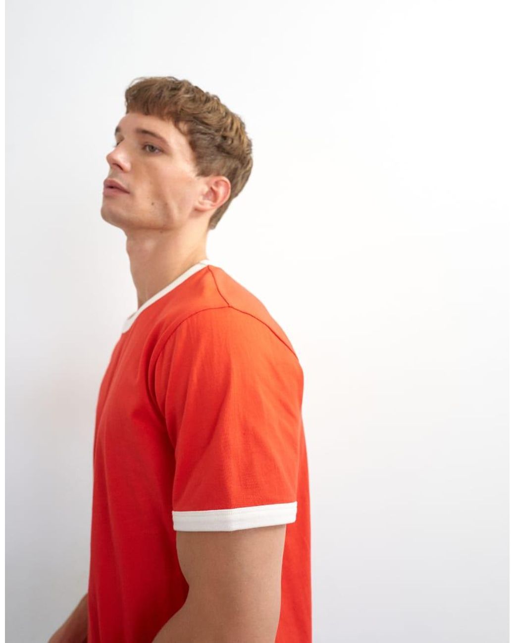 Topman Red Classic Fit Crop Ringer T-shirt for men