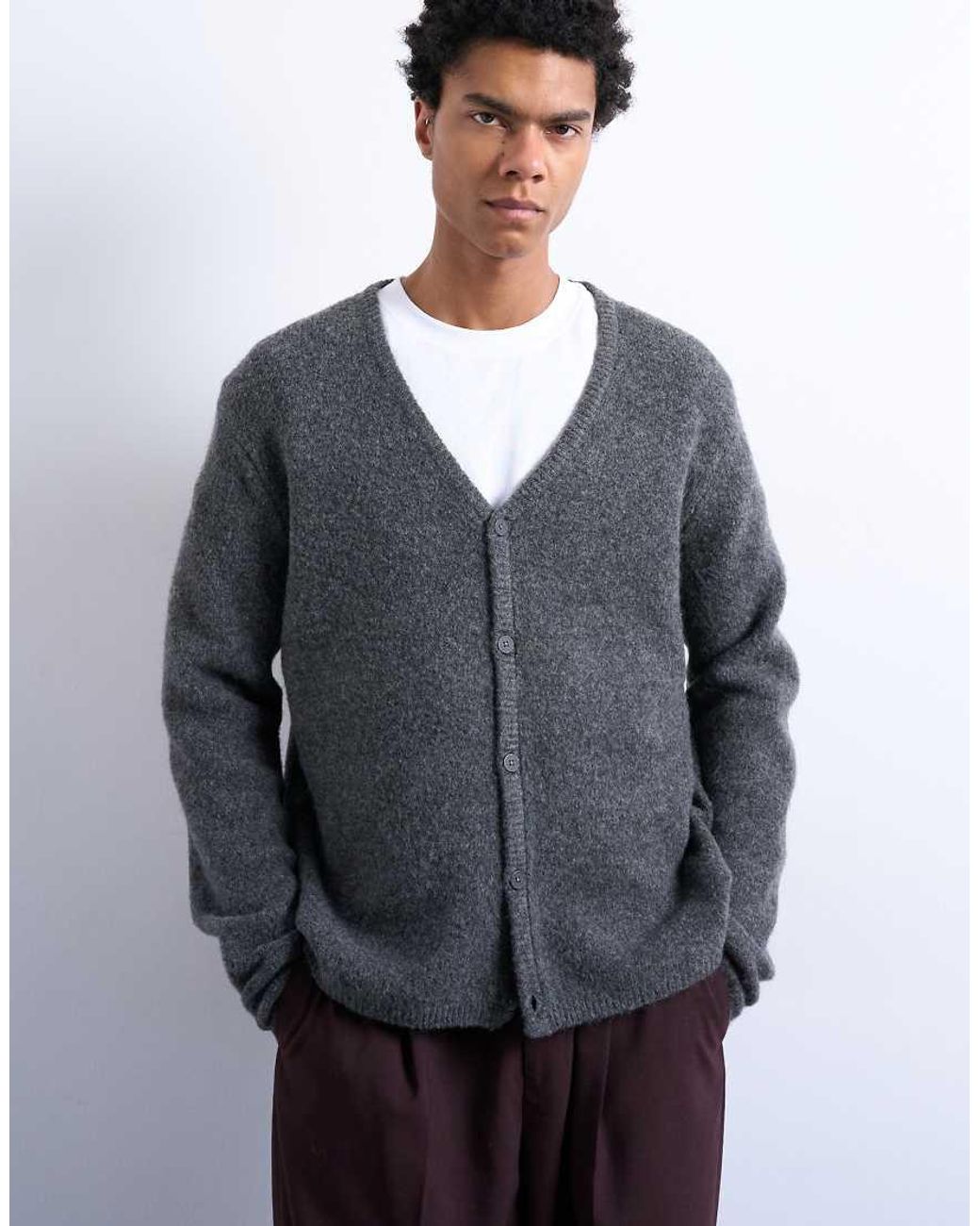Topman Gray Regular Fit Knitted Cardigan for men