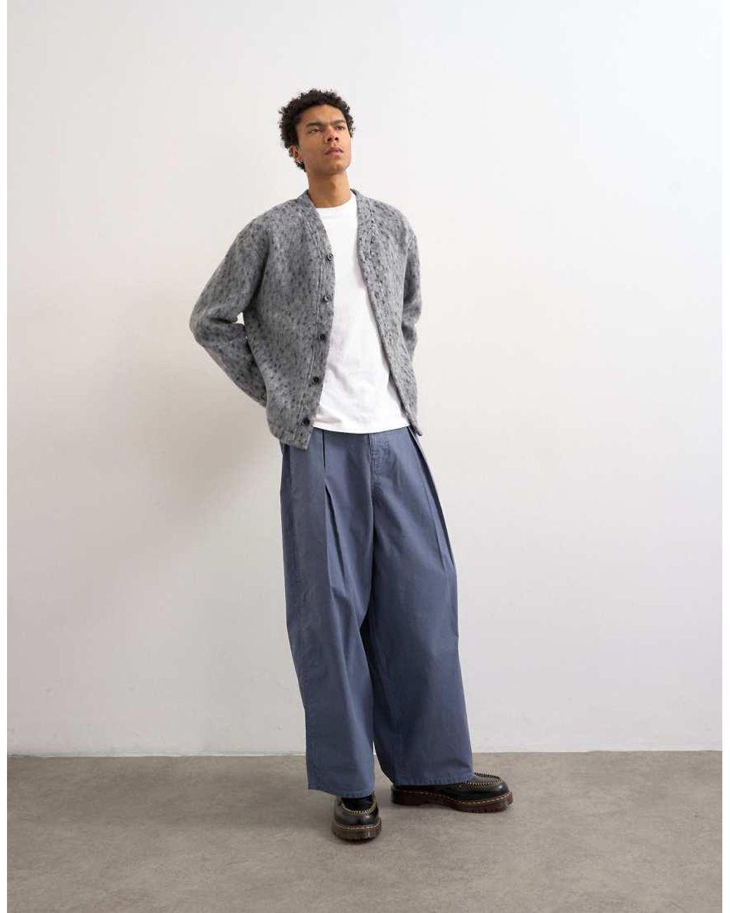 Topman Gray Wool Mix Textured Leopard Cardigan for men