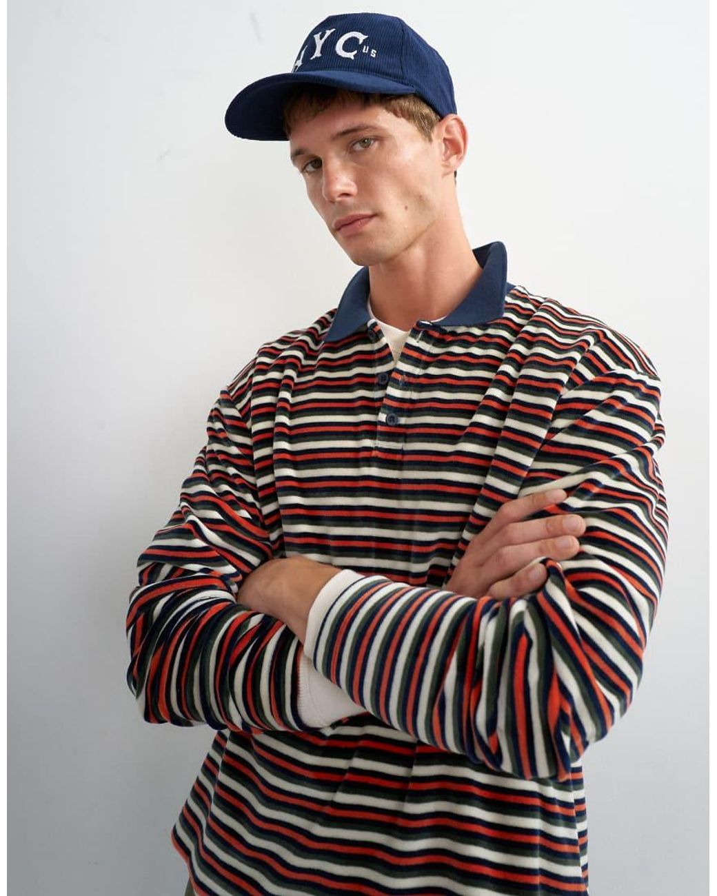 Topman Brown Relaxed Fit Crop Velour Stripe Polo for men