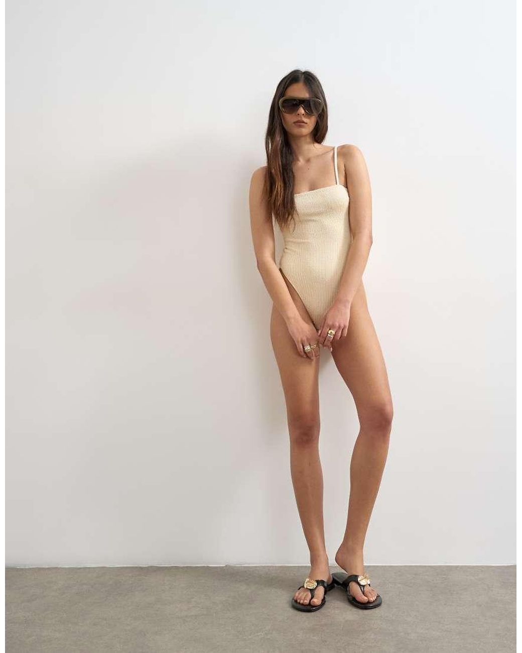 TOPSHOP Natural Cooper Square Neck Swimsuit