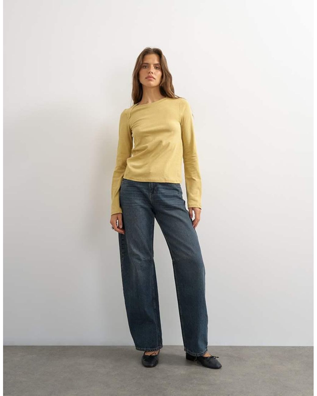TOPSHOP Natural Asymmetric Long Sleeve T-Shirt