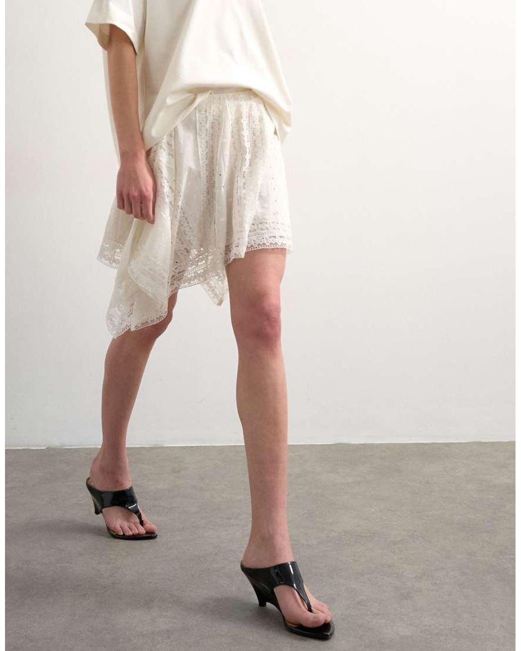 TOPSHOP Natural Hanky Hem Mini Skirt With Heavy Embroidery