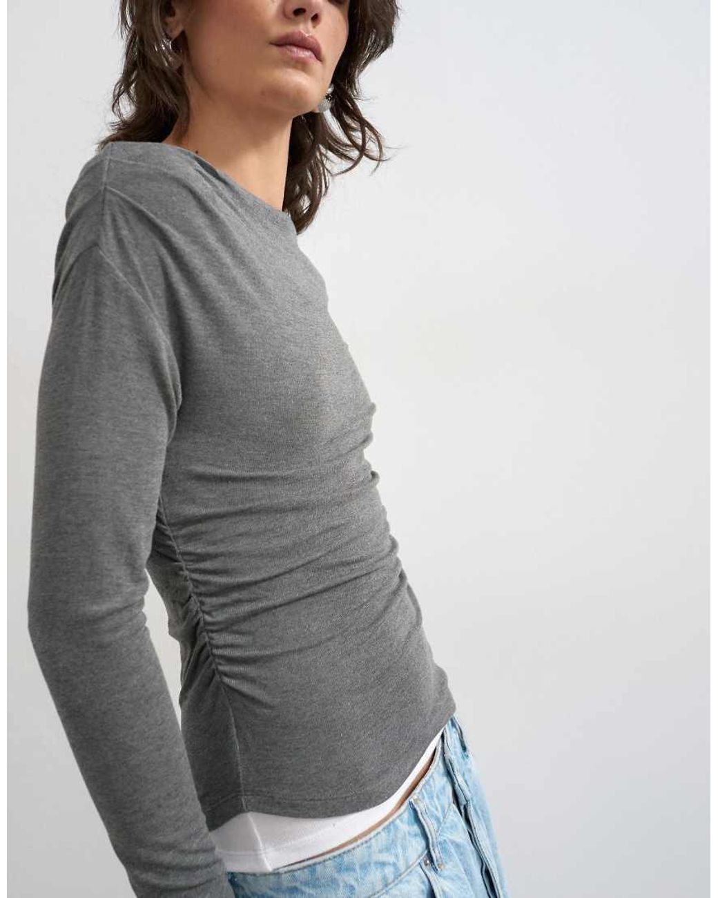 TOPSHOP Gray Double Layer Long Sleeve Top