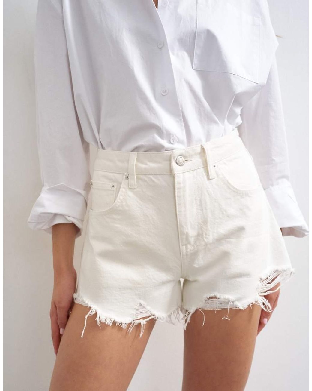 TOPSHOP White Denim A-line Short With Rip