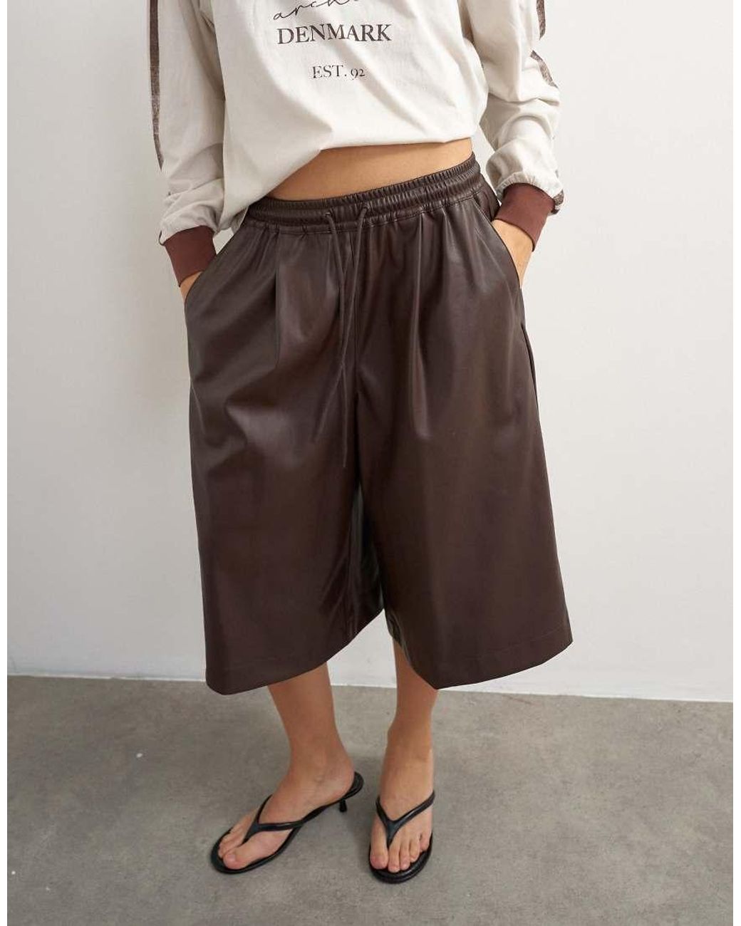 TOPSHOP Gray Faux Leather Culotte