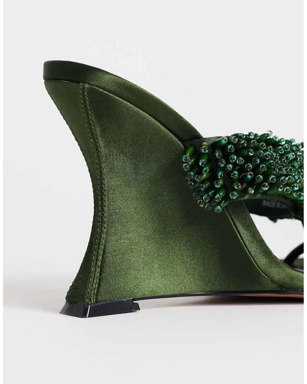 TOPSHOP Green Nico Wedge Mules With Embellishment