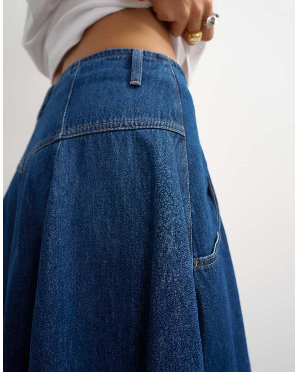 TOPSHOP Blue Button Front Barrel Maxi Skirt