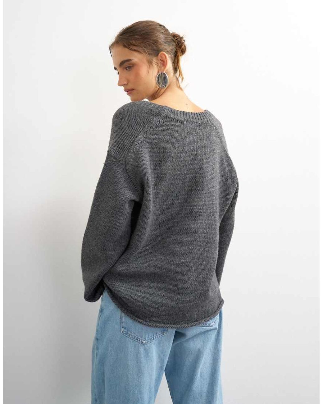 TOPSHOP Gray Knitted Scoop Neck Jumper