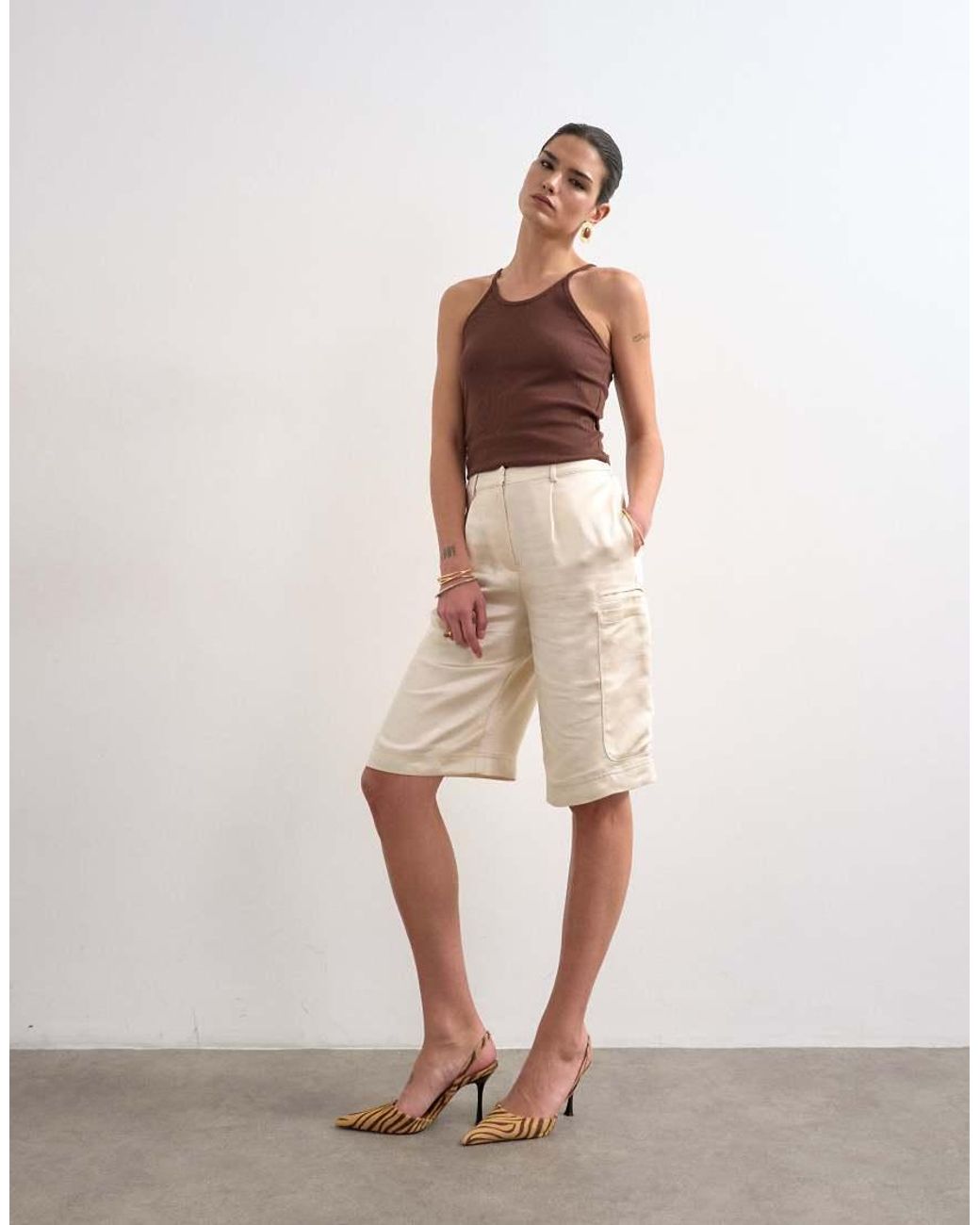 TOPSHOP Multicolor Satin Longline Cargo Shorts