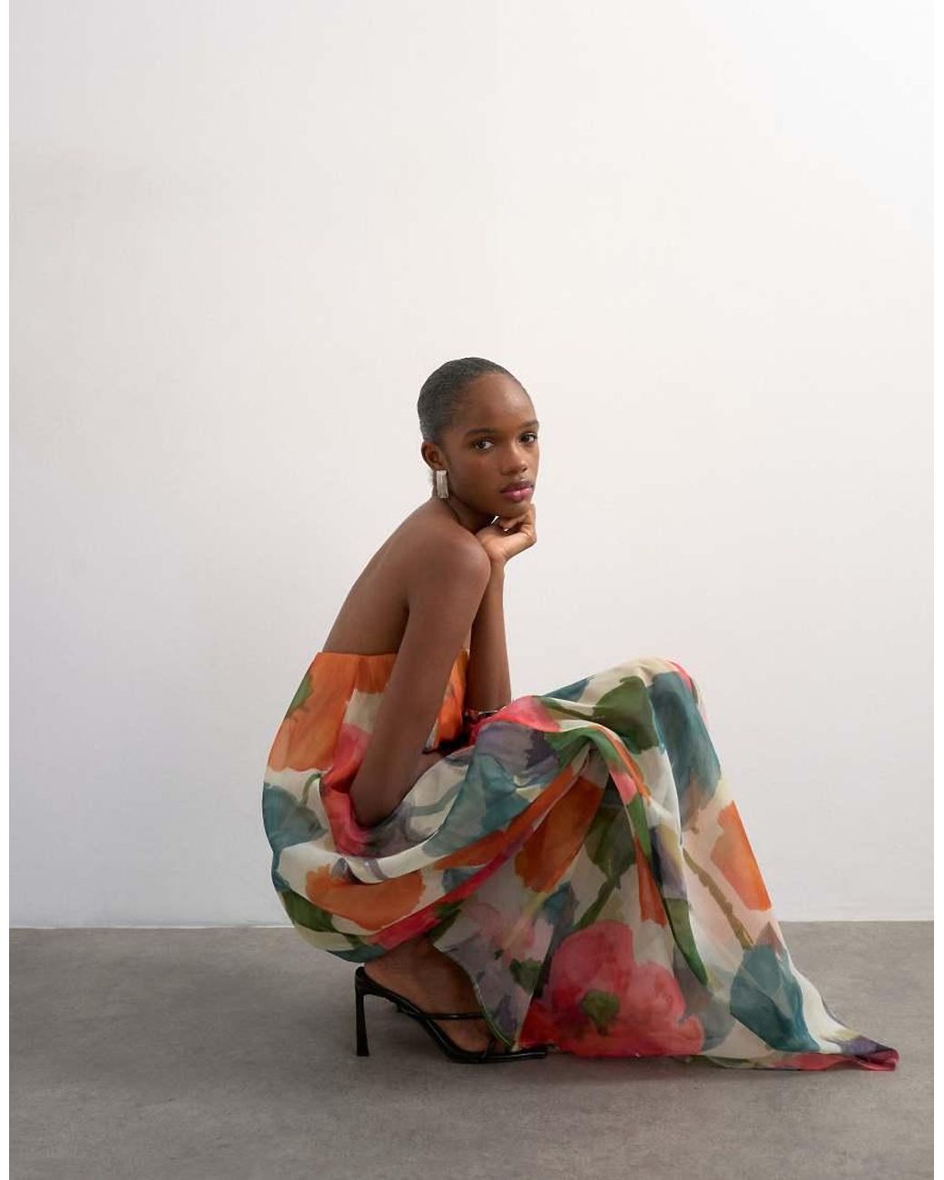 TOPSHOP Multicolor Organza Layered Bandeau Maxi Dress