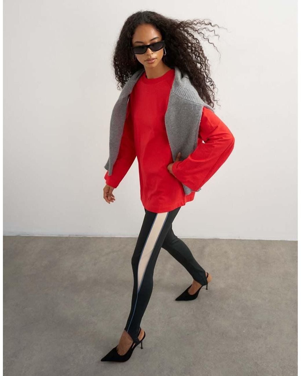 TOPSHOP Red Seamed Detail Long Sleeve Skater Top