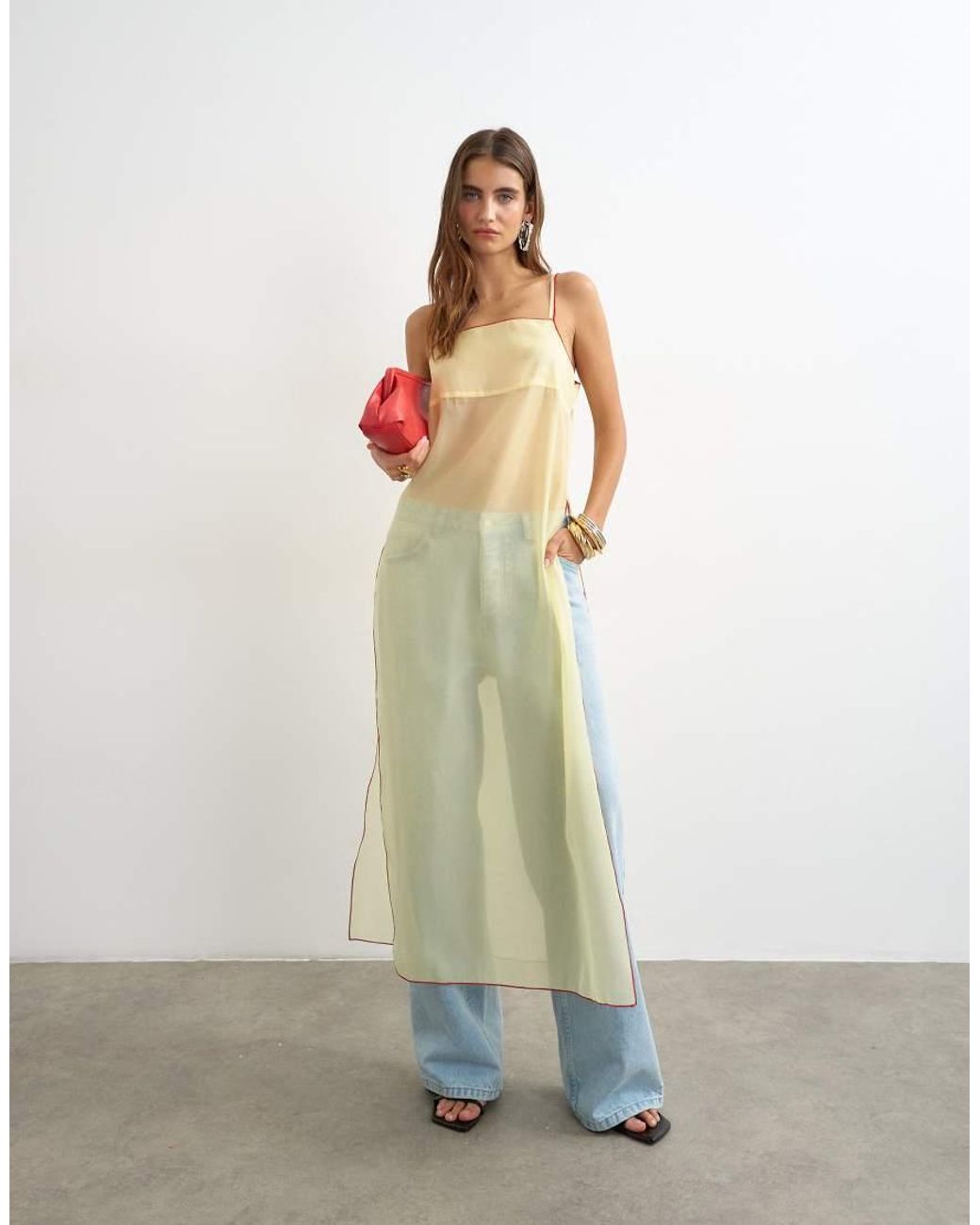 TOPSHOP Green Sheer Organza Longline Cami
