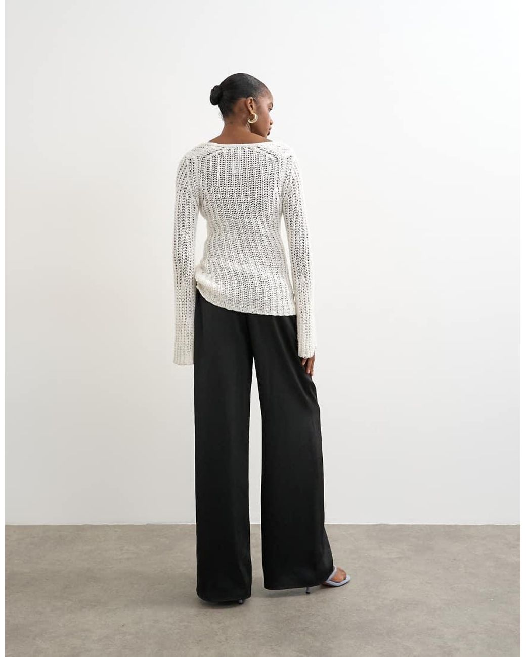 TOPSHOP White Satin Tie Waist Wide Leg Trouser